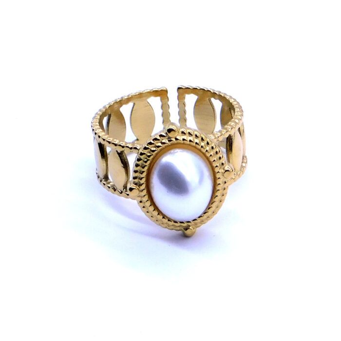 316L Ατσάλινο δαχτυλίδι με πέρλα και αυξομείωση μεγέθους | 316L Steel ring with pearl and adjustable size