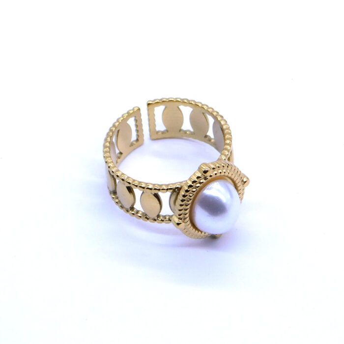 316L Ατσάλινο δαχτυλίδι με πέρλα και αυξομείωση μεγέθους | 316L Steel ring with pearl and adjustable size