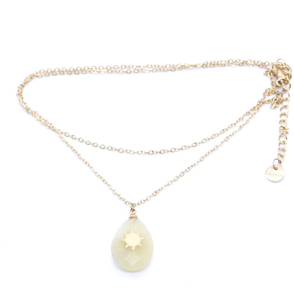 Ατσάλινο κολιέ με κρεμαστό ημιπολύτιμο πέτρωμα