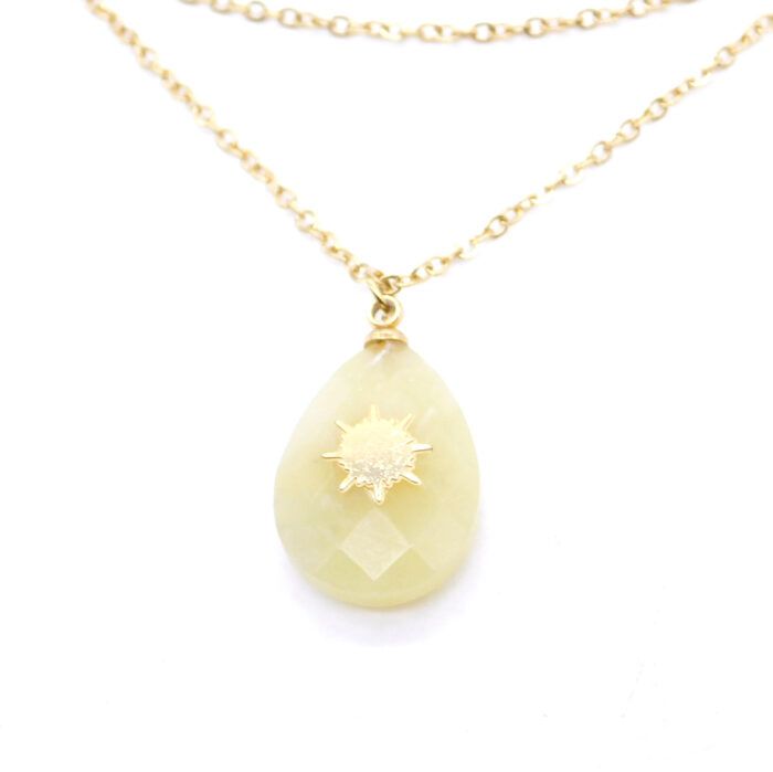 Ατσάλινο κολιέ με κρεμαστό ημιπολύτιμο πέτρωμα