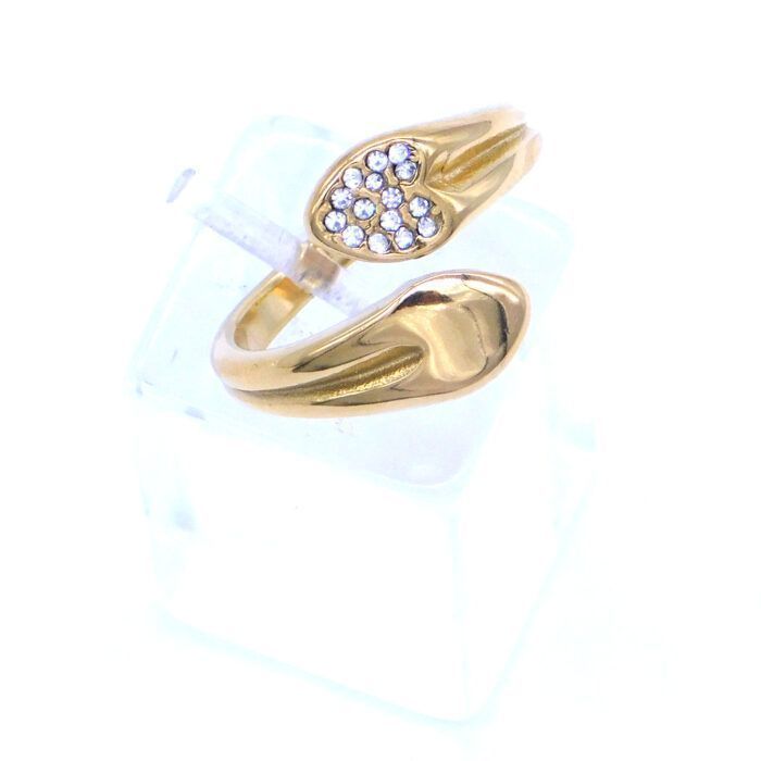 Ατσάλινο δαχτυλίδι καρδιά με ζιργκόν πετράδια | Steel heart ring with zircon gems