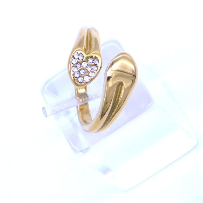 Ατσάλινο δαχτυλίδι καρδιά με ζιργκόν πετράδια | Steel heart ring with zircon gems