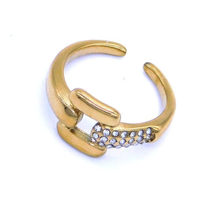 Ατσάλινο δαχτυλίδι Square με ζιργκόν πετράδια | Square steel ring with zircon gems