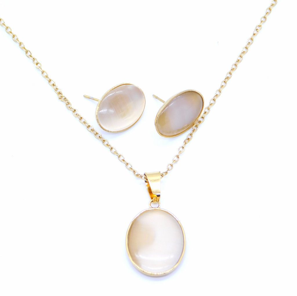 Σετ από ατσάλινο κολιέ και σκουλαρίκια με ημιπολύτιμο πέτρωμα | Set of steel necklace and earrings with semi-precious stones