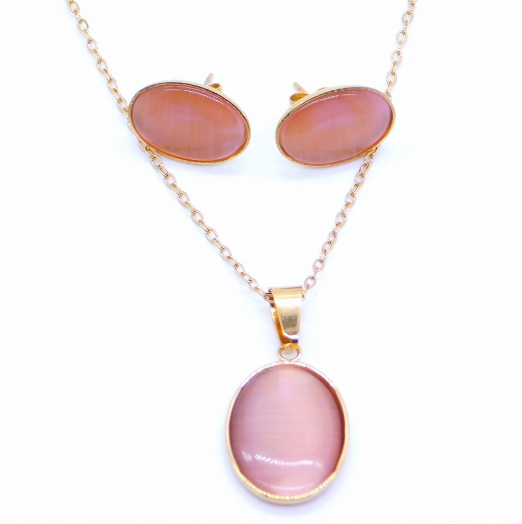 Σετ από ατσάλινο κολιέ και σκουλαρίκια με ημιπολύτιμο πέτρωμα | Set of steel necklace and earrings with semi-precious stones