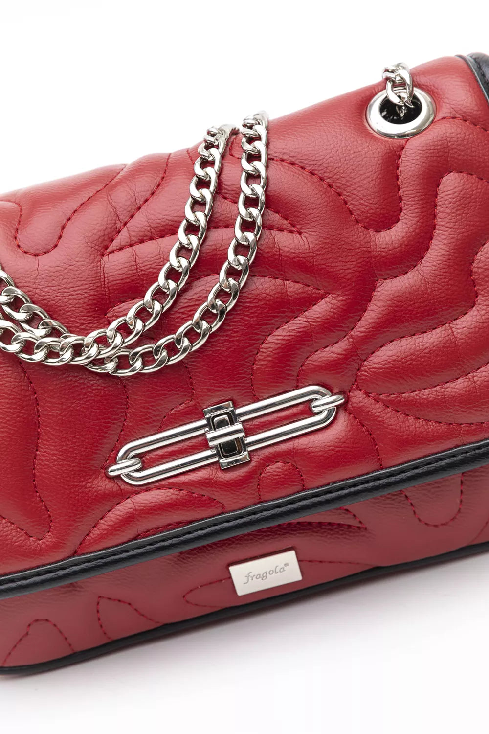 Τσάντα με αλυσίδα και καπάκι με μεταλλικό κλείσιμο με puffy κυματοειδή γαζιά Fragola