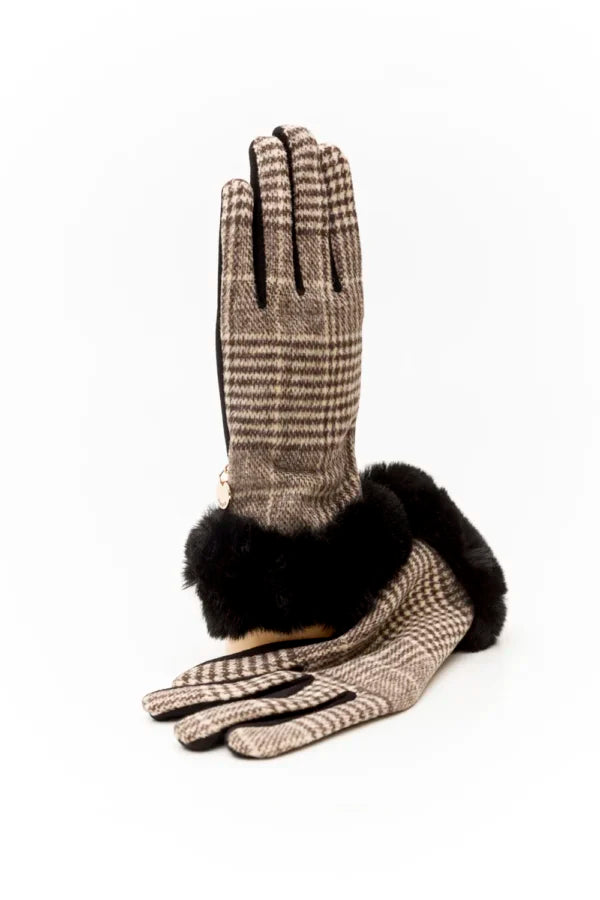 Καρό γυναικείο γάντι με συνθετική γούνα -FRAGOLA