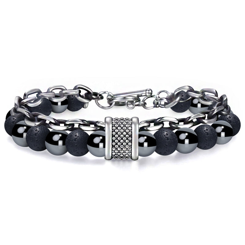 Μαύρο Βραχιόλι με πέτρες λάβας και αλυσίδα από Ανοξείδωτο Ατσάλι| Men’s bracelet with stainless steel chain and lava stones