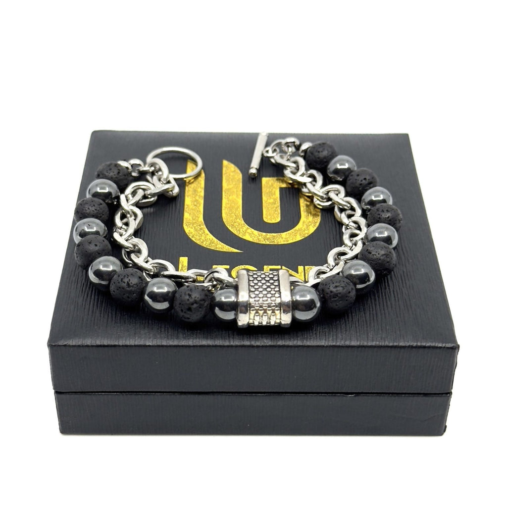 Μαύρο Βραχιόλι με πέτρες λάβας και αλυσίδα από Ανοξείδωτο Ατσάλι| Men’s bracelet with stainless steel chain and lava stones