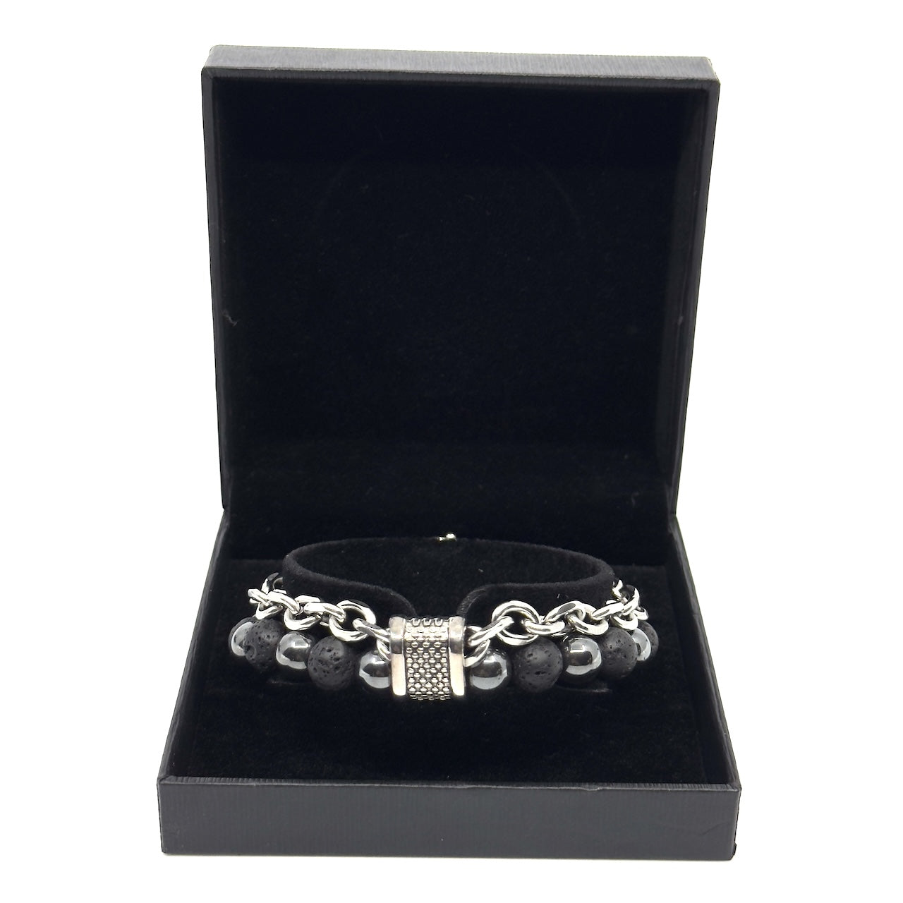 Μαύρο Βραχιόλι με πέτρες λάβας και αλυσίδα από Ανοξείδωτο Ατσάλι| Men’s bracelet with stainless steel chain and lava stones