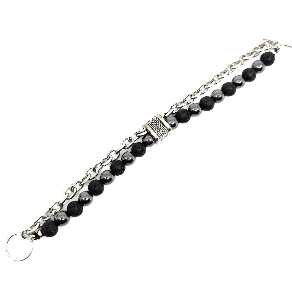 Μαύρο Βραχιόλι με πέτρες λάβας και αλυσίδα από Ανοξείδωτο Ατσάλι| Men’s bracelet with stainless steel chain and lava stones