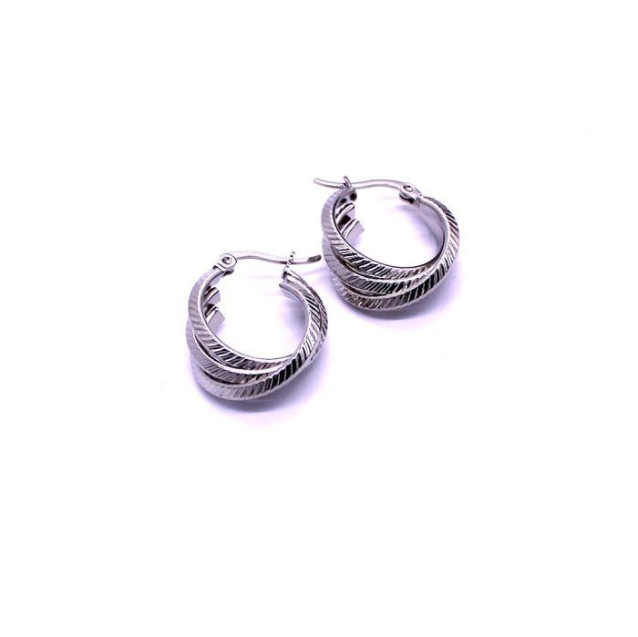 Ατσάλινα σκουλαρίκια τριπλός stripped κρίκος 20mm | Steel earrings, triple stripped hoop 20mm