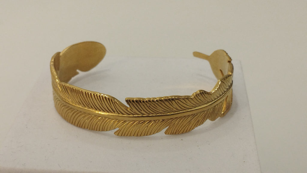 Χρυσό Βραχιόλι Φτερό – Ατσάλινο Ανοιχτό Cuff Bracelet | Gold Feather Bracelet – Stainless Steel Adjustable Cuff