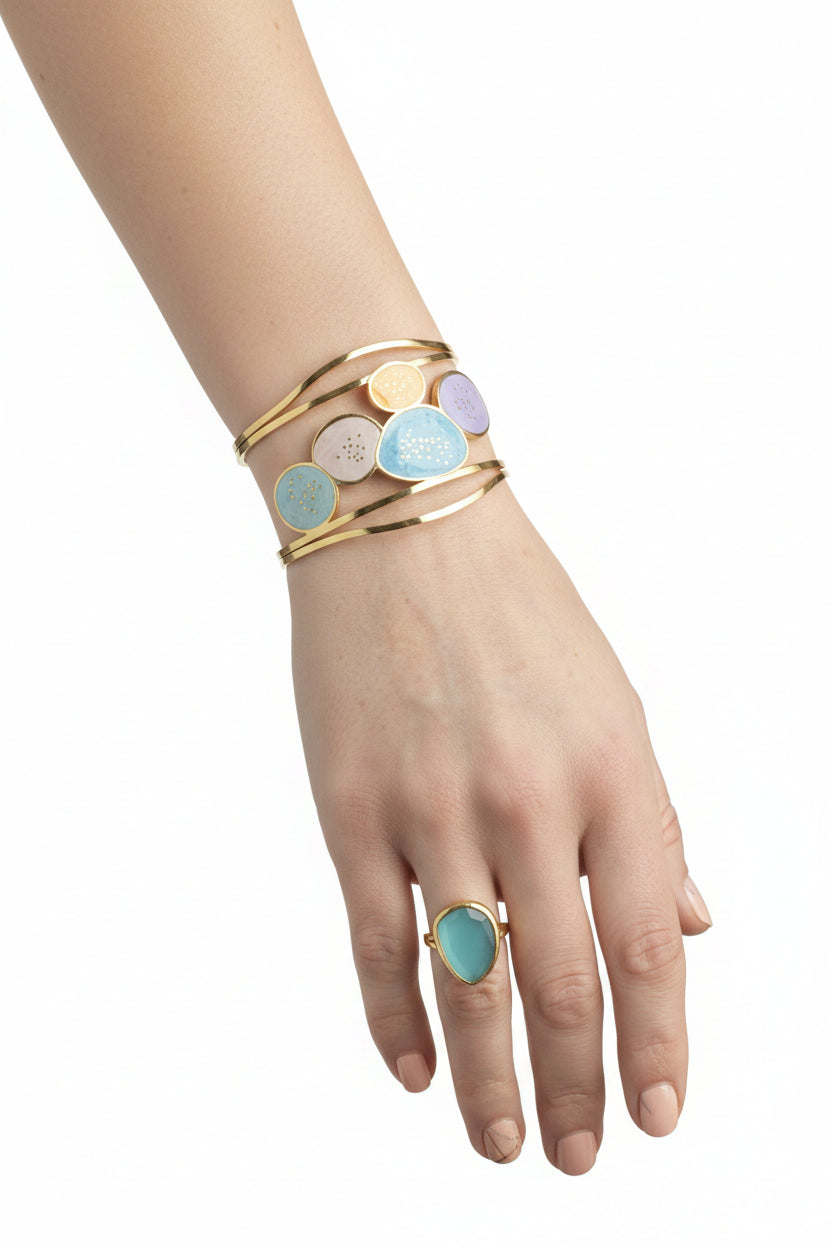 Ατσάλινο Χρυσό βραχιόλι cuff- Multicolor | Stainless Steel Cuff Bracelet-Multicolor