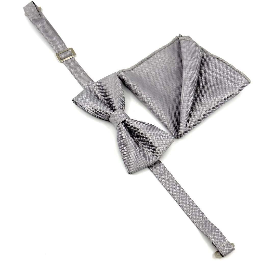 Γκρι-Ασημί Παπιγιόν Τύπου Oxford Σετ με Μαντήλι