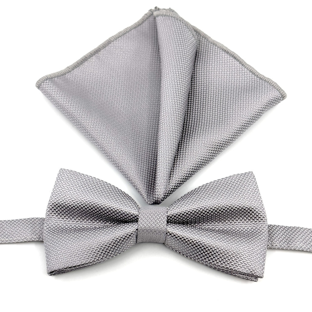 Γκρι-Ασημί Παπιγιόν Τύπου Oxford Σετ με Μαντήλι