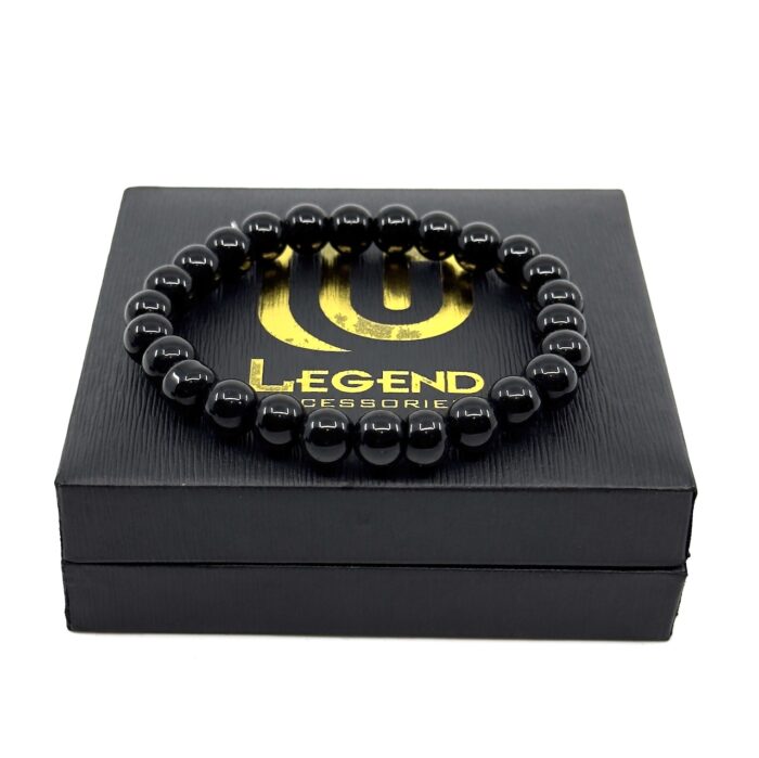 Μαύρο Ελαστικό Βραχιόλι με Φυσικές Πέτρες Αμέθυστου | Black Elastic Bracelet with Natural Amethyst Stones