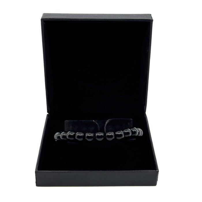 Μαύρο Ελαστικό Βραχιόλι με Φυσικές Πέτρες Αμέθυστου | Black Elastic Bracelet with Natural Amethyst Stones