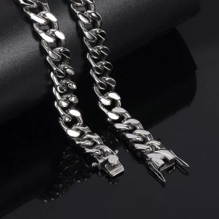 12ΜΜ Silver Chain Βραχιόλι από Ανοξείδωτο Ατσάλι | 12MM Silver Titanium Stainless Steel Chain