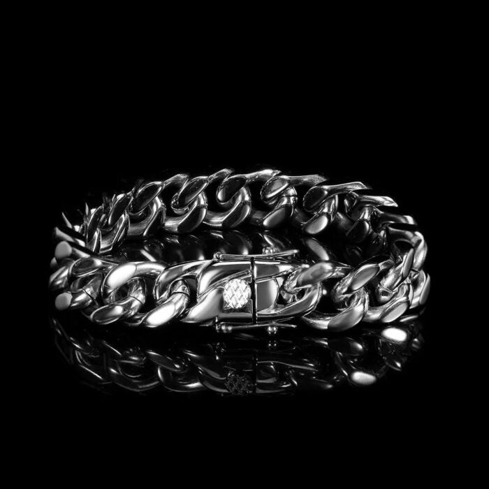 12ΜΜ Silver Chain Βραχιόλι από Ανοξείδωτο Ατσάλι | 12MM Silver Titanium Stainless Steel Chain