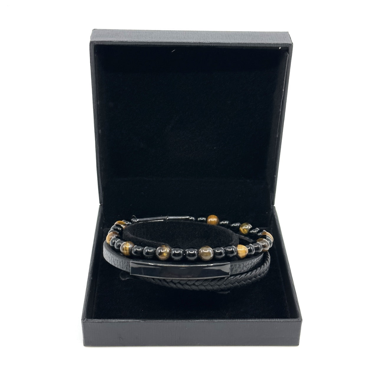 Καφέ Δερμάτινο Βραχιόλι με φυσικές πέτρες Tiger eye | Brown Leather Bracelet with Natural Tiger eye Stones