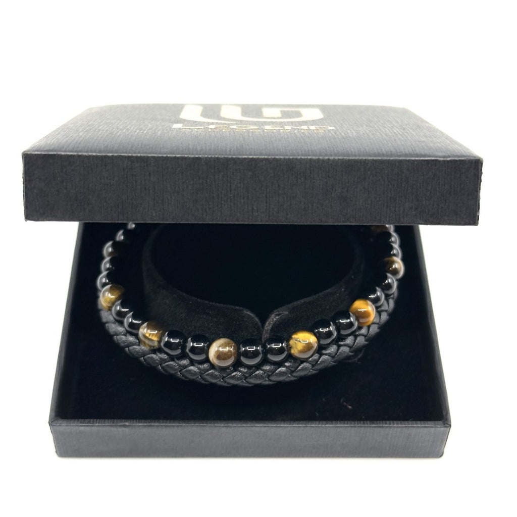 Καφέ Δερμάτινο Βραχιόλι με Tiger eye Πέτρες | Brown Leather Bracelet with Tiger eye stones