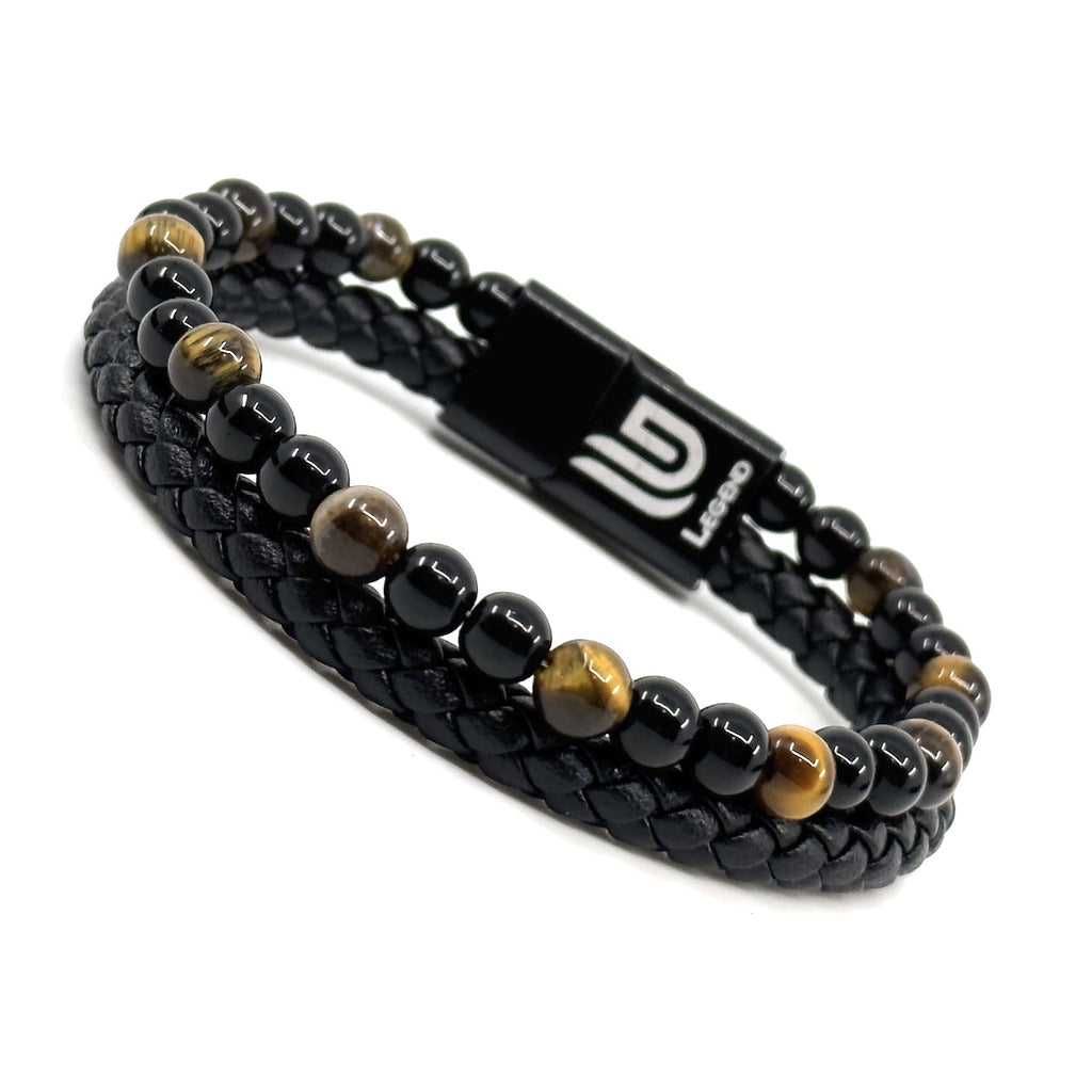 Καφέ Δερμάτινο Βραχιόλι με Tiger eye Πέτρες | Brown Leather Bracelet with Tiger eye stones