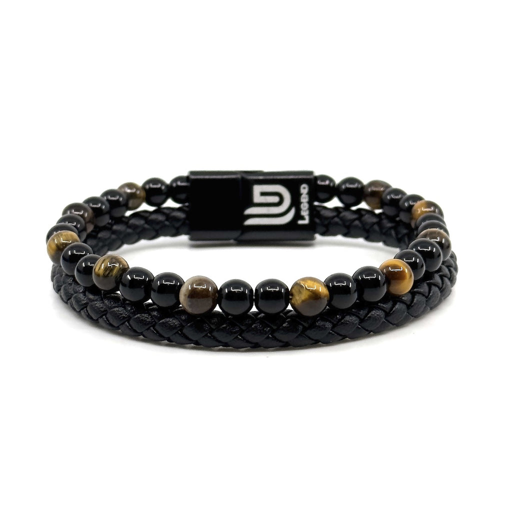 Καφέ Δερμάτινο Βραχιόλι με Tiger eye Πέτρες | Brown Leather Bracelet with Tiger eye stones