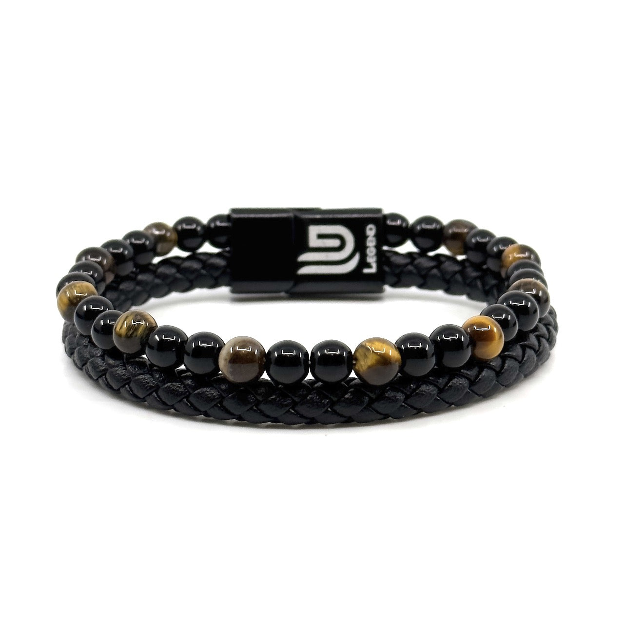 Καφέ Δερμάτινο Βραχιόλι με Tiger eye Πέτρες | Brown Leather Bracelet with Tiger eye stones