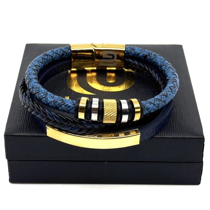 Μπλε Δερμάτινο Βραχιόλι με Μαγνητικό Κούμπωμα από Ανοξείδωτο Ατσάλι | Blue Leather Bracelet with Stainless Steel Magnetic Clasp