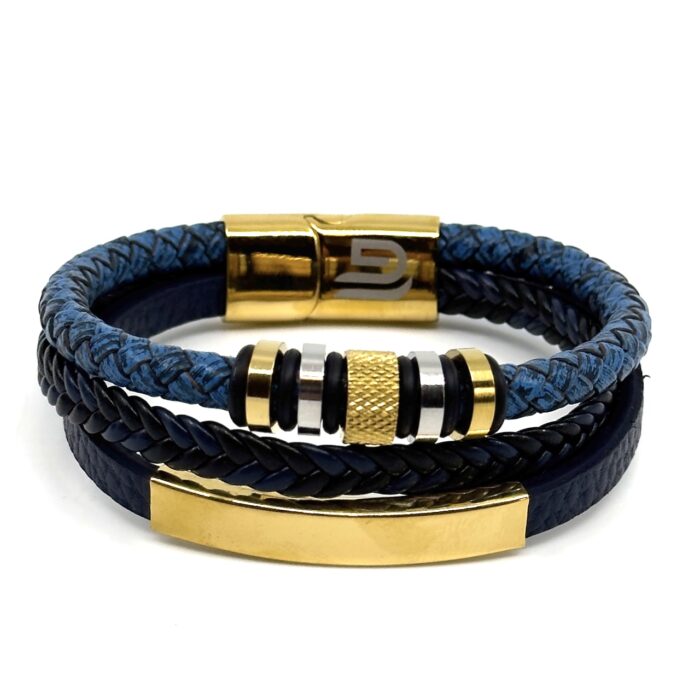 Μπλε Δερμάτινο Βραχιόλι με Μαγνητικό Κούμπωμα από Ανοξείδωτο Ατσάλι | Blue Leather Bracelet with Stainless Steel Magnetic Clasp