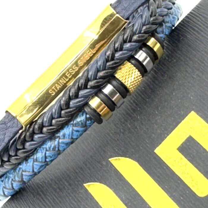 Μπλε Δερμάτινο Βραχιόλι με Μαγνητικό Κούμπωμα από Ανοξείδωτο Ατσάλι | Blue Leather Bracelet with Stainless Steel Magnetic Clasp