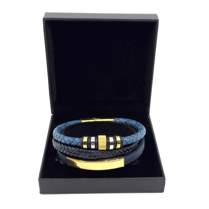 Μπλε Δερμάτινο Βραχιόλι με Μαγνητικό Κούμπωμα από Ανοξείδωτο Ατσάλι | Blue Leather Bracelet with Stainless Steel Magnetic Clasp