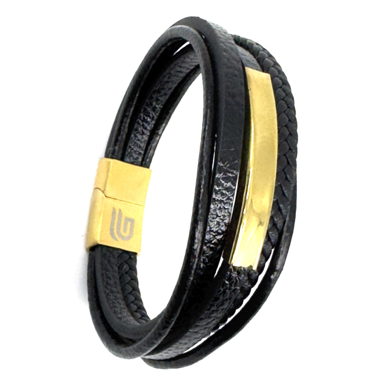 Μαύρο Δερμάτινο Βραχιόλι με Χρυσαφί Μαγνητικό Κούμπωμα από Ανοξείδωτο Ατσάλι