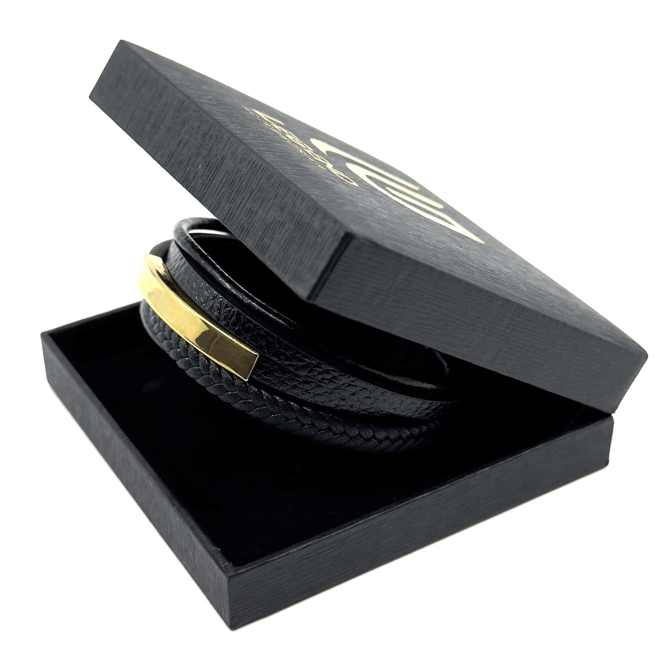 Μαύρο Δερμάτινο Βραχιόλι με Χρυσαφί Μαγνητικό Κούμπωμα από Ανοξείδωτο Ατσάλι