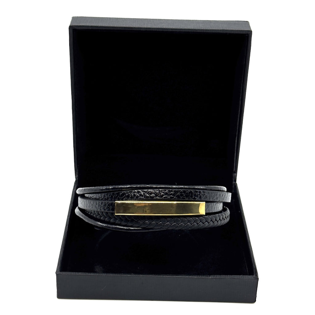 Μαύρο Δερμάτινο Βραχιόλι με Χρυσαφί Μαγνητικό Κούμπωμα από Ανοξείδωτο Ατσάλι