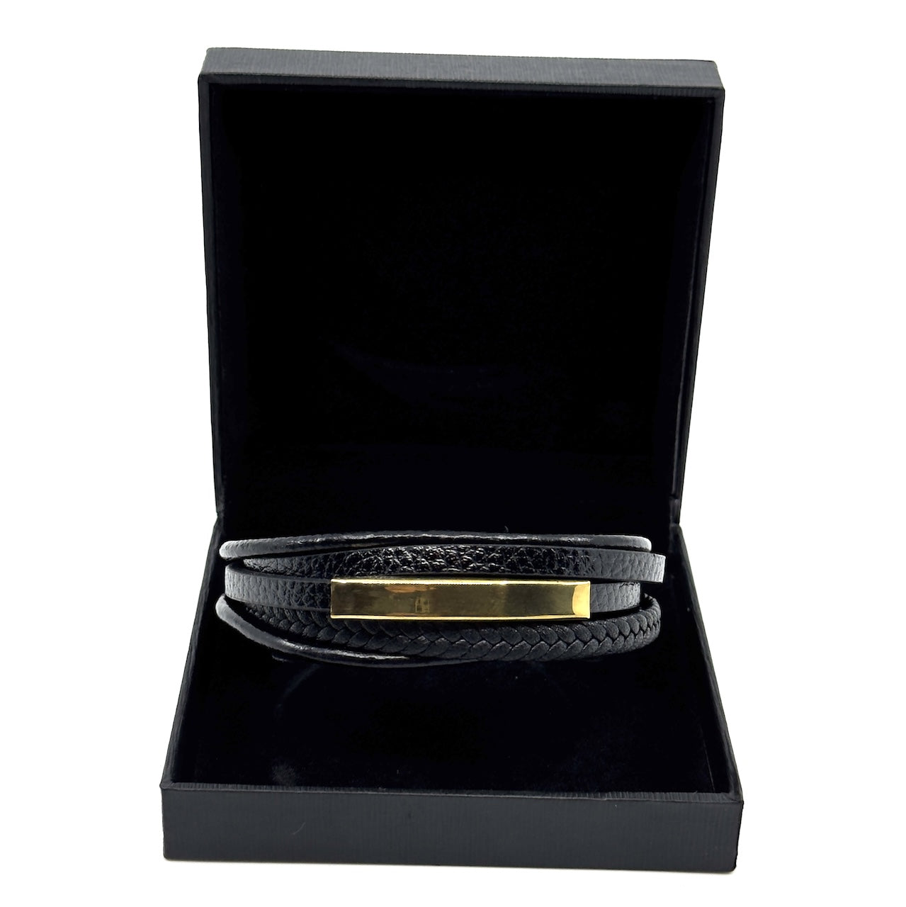 Μαύρο Δερμάτινο Βραχιόλι με Χρυσαφί Μαγνητικό Κούμπωμα από Ανοξείδωτο Ατσάλι
