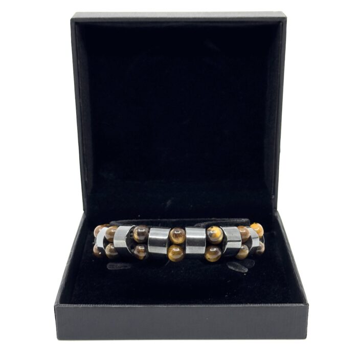 Tiger Eye Stone Ελαστικό Βραχιόλι με Φυσικές Πέτρες με Ανοξείδωτο Ατσάλι | Tiger Eye Stone Elastic Bracelet with Natural Stones and Stainless Steel