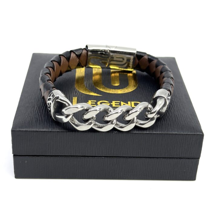 Δερμάτινο Καφέ – Μαύρο Βραχιόλι από Ανοξείδωτο Ατσάλι | Brown-Black Leather Stainless Steel Bracelet