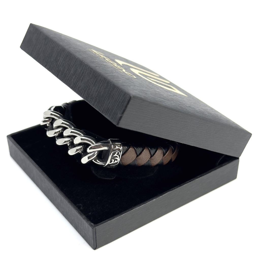 Δερμάτινο Καφέ – Μαύρο Βραχιόλι από Ανοξείδωτο Ατσάλι | Brown-Black Leather Stainless Steel Bracelet