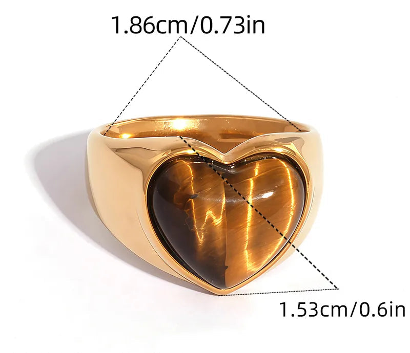 Γυναικείο Δαχτυλίδι με Πέτρα Tiger Eye σε σχήμα Καρδιάς