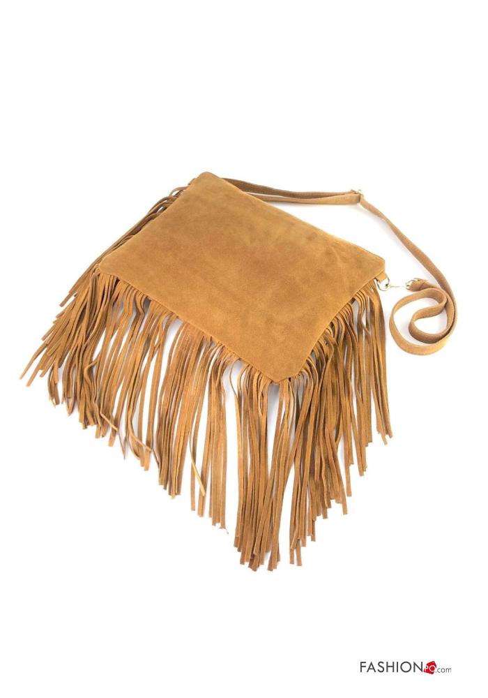 Suede Genuine Leather Bag with fringe with shoulder strap