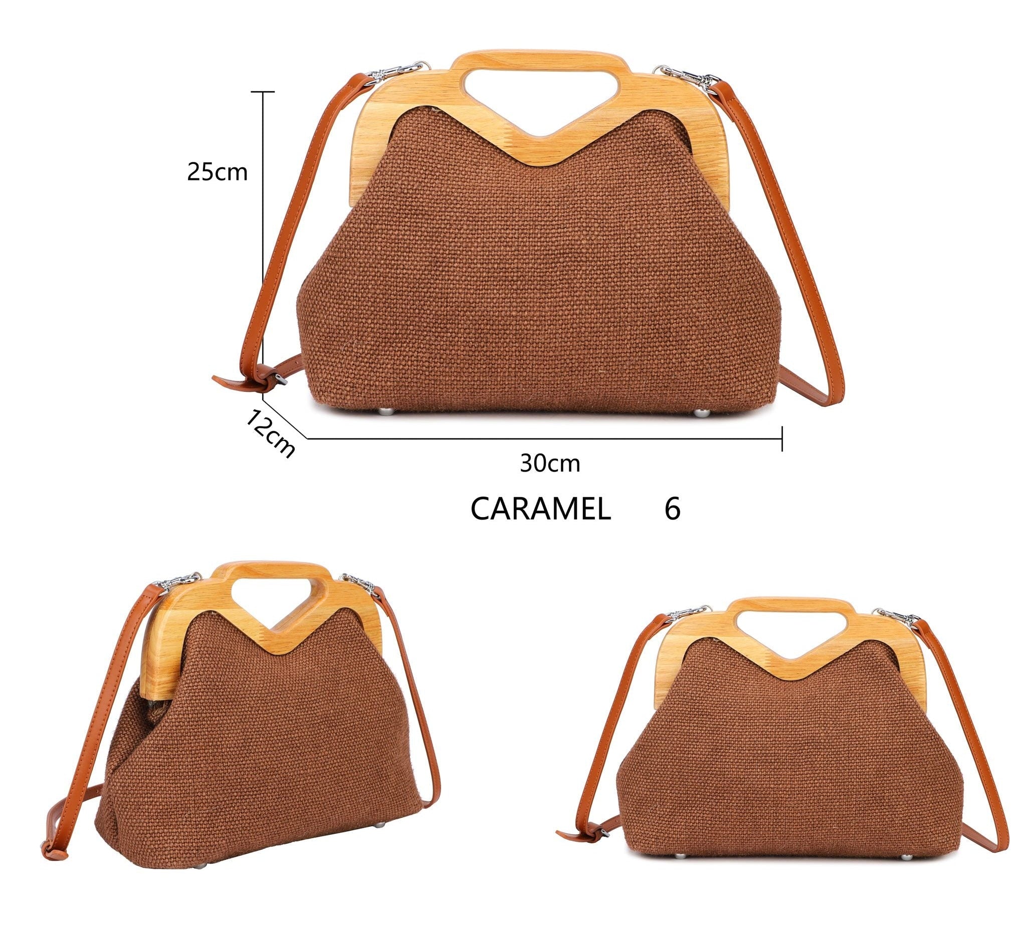 Reggina Schrecker Τσάντα Χειρός Natural Canvas με Ξύλινο Χερούλι & Λουράκι Ώμου