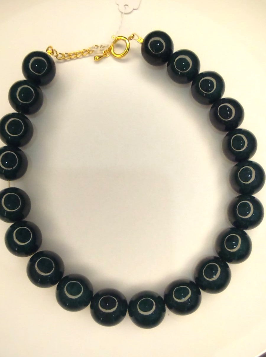 Χειροποίητο Κολιέ με  Σκούρο Πράσινο Χαολίτη | Handmade Dark Green Howlite Necklace