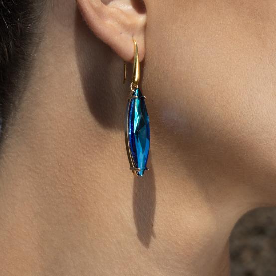 Γυναικεία Σκουλαρίκια Κρεμαστά με Μπλε Κρύσταλλο | Women's Blue Crystal Dangle Earrings