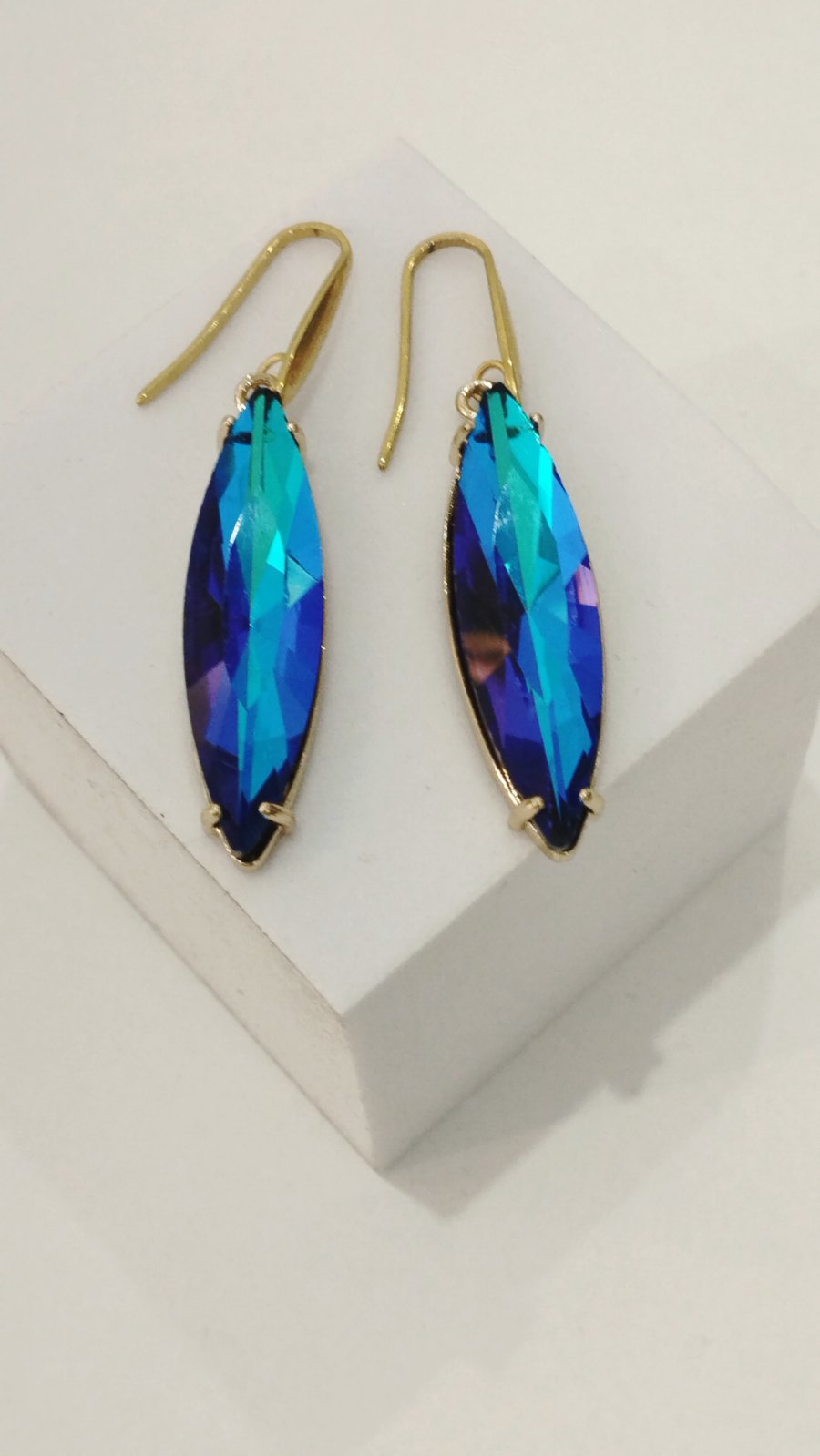 Γυναικεία Σκουλαρίκια Κρεμαστά με Μπλε Κρύσταλλο | Women's Blue Crystal Dangle Earrings