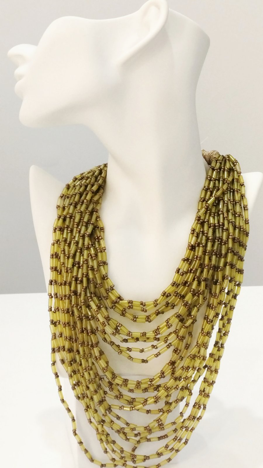 Πολύσειρο Κολιέ με Ακρυλικές Πράσινες-Λαδί Χάντρες | Multi-row Necklace with Acrylic Green-Olive Beads