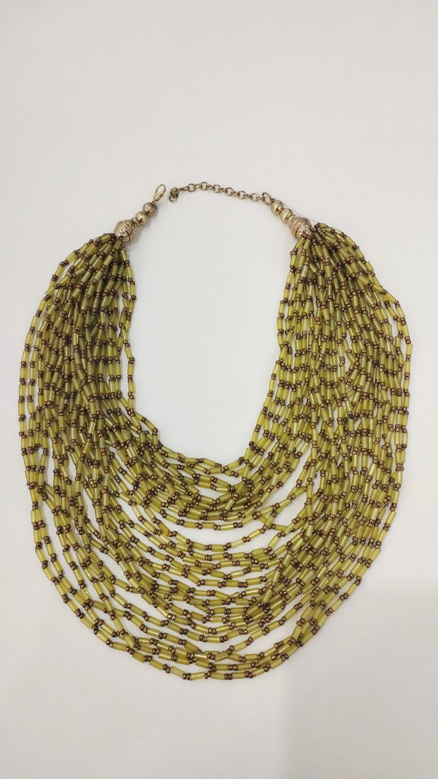 Πολύσειρο Κολιέ με Ακρυλικές Πράσινες-Λαδί Χάντρες | Multi-row Necklace with Acrylic Green-Olive Beads