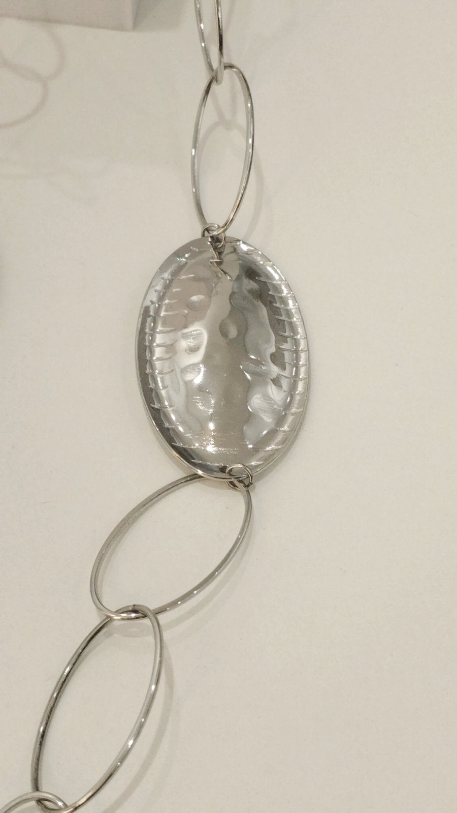 Μακριά Ατσάλινη Αλυσίδα με Οβάλ κρίκους | Long Stainless Steel Chain Necklace with Oval Hammered Details