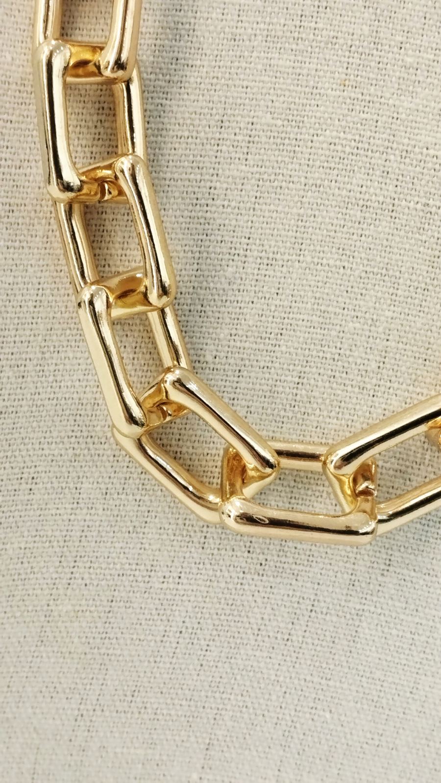 Χρυσό Ατσάλινο Κολιέ με Ορθογώνιους Κρίκους | Gold Stainless Steel Chain Necklace-Bold Rectangular Links